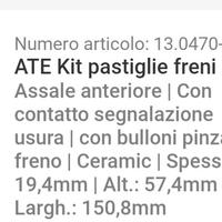 Pasticche freni anteriori Ate