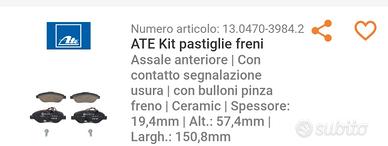 Pasticche freni anteriori Ate