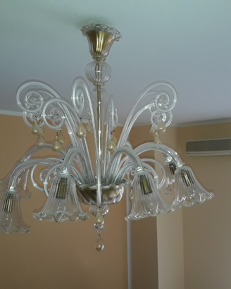 Lampadario in vetro murano e oro zecchino