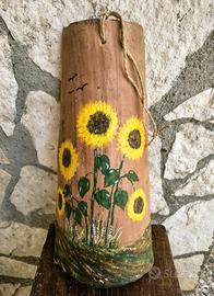 Coppo antico in terracotta dipinto a mano Girasoli