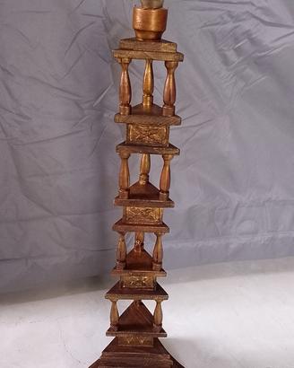 candelabro in legno e ottone dorato 