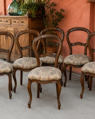 Set 6 sedie classiche in legno massello imbottite