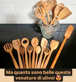 Mestolo forchetta spatola legno di ulivo