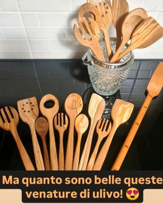 Mestolo forchetta spatola legno di ulivo