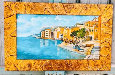 Quadro con Amalfi dipinto a mano su tela firmato.