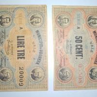 Biglietti fiduciari municipio di Voghera L 3 e 50c