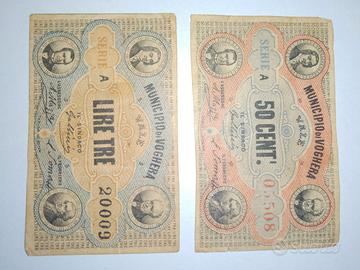 Biglietti fiduciari municipio di Voghera L 3 e 50c