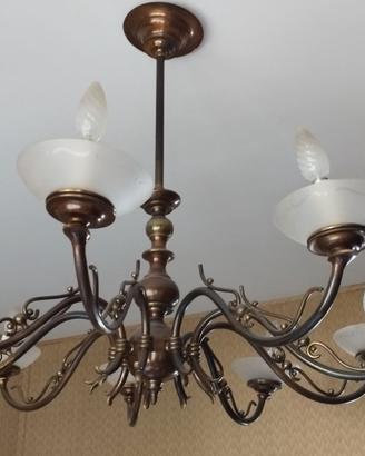 Lampadario Classico a 10 Luci in Ottone e Vetro