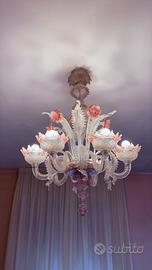 Set lampadario e abat-jour in vetro di murano