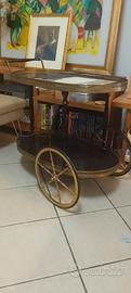 carrello vintage anni 70 legno e ottone 