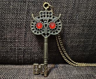 Collana Medaglione Chiave con Gufo Porta Fortuna