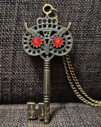 Collana Medaglione Chiave con Gufo Porta Fortuna