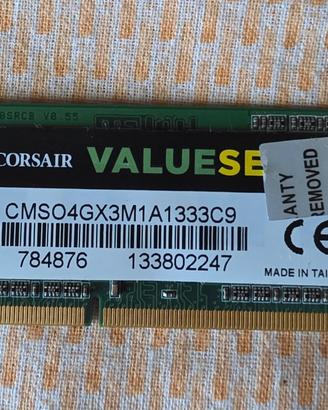 scheda ram Corsair 4GB SO-DIMM DDR3 PC3-10