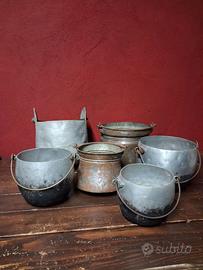 Paioli Antichi in Rame e Alluminio – 6 Pezzi