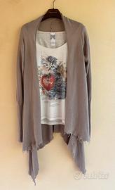 Cardigan donna lungo cotone tg M color terra