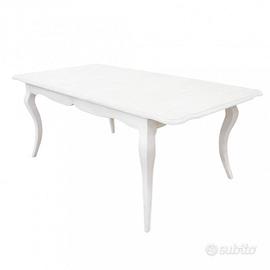 Tavolo da Pranzo Legno Massiccio Bianco 160/200 Cm