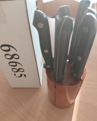 set coltelli da cucina con elegante ceppo in legno