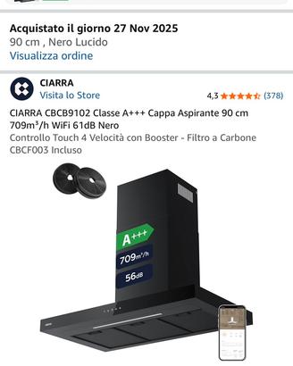 Cappa da cucina nera. Nuova e imballata.