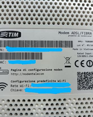 Modem ADSL TIM Fibra Technicolor TG789vac v2