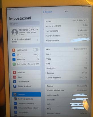 Ipad mini 4 lte wifi, malfunzionanre