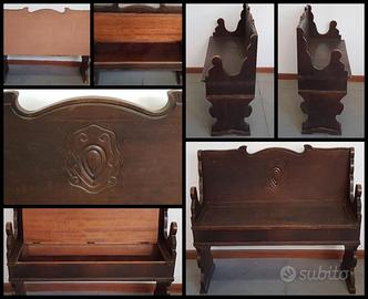 PANCA in LEGNO VINTAGE c/SCHIENALE, c/INTARSI