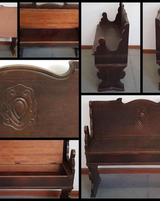 PANCA in LEGNO VINTAGE c/SCHIENALE, c/INTARSI