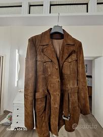 Giacca sahariana vintage pelle scamosciata