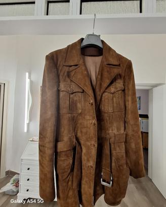 Giacca sahariana vintage pelle scamosciata