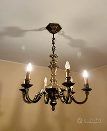 Lampadario vintage in ottone a 6 bracci