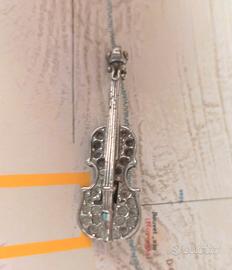 Spilla violino vintage argento con marcasiti