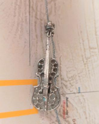 Spilla violino vintage argento con marcasiti