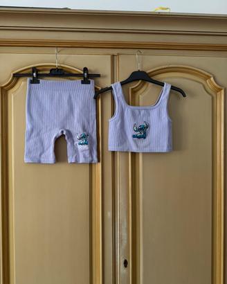 Completo Disney Stitch lilla top e pantaloncini M