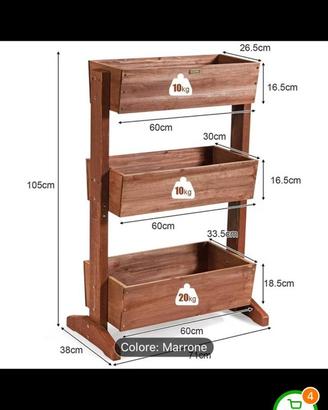 Fioriera Verticale a 3 Livelli in Legno
