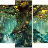 5 tele Canvas composizione 5 Yggdrasil foresta
