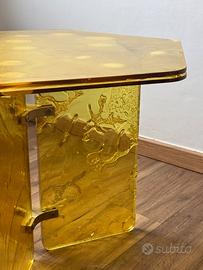 Tavolino basso design moderno vetro acrilico ambra