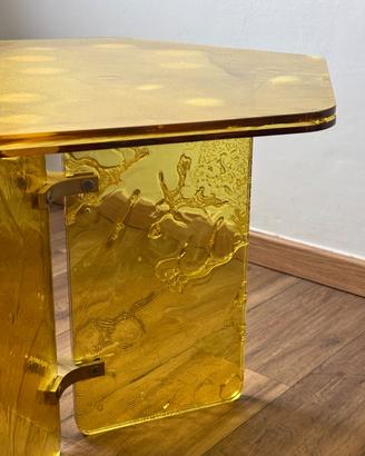 Tavolino basso design moderno vetro acrilico ambra