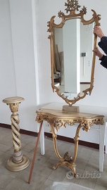 Specchiera, mensola e colonna craquelè