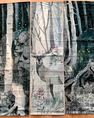 Decorazione murale bosco in stoffa