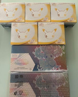Pokemon 5 ETB 30° Anniversario + 2 Super Premium
