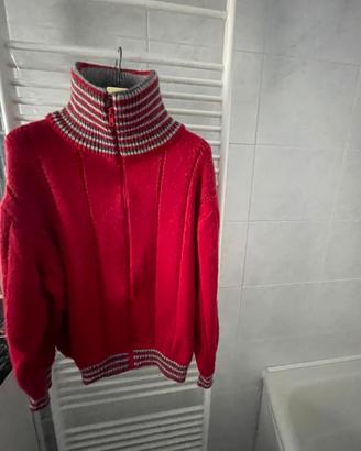 Maglione aperto con cerniera rosso