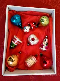 Scatola con 9 palline in vetro anni 60 addobbi di 