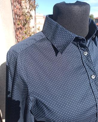 Camicia  blu a pois bianchi