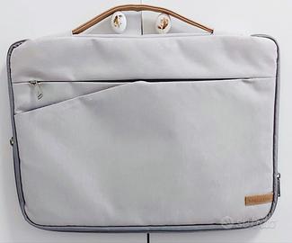 Borsa notebook grigia, elegante, impermeabile.