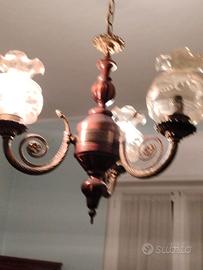 lampadario legno vetro antico 