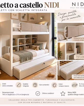 Letto a castello NIDI 3 letti + 3 materassi