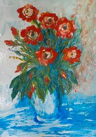 Quadro su tela-fiori rossi in vaso