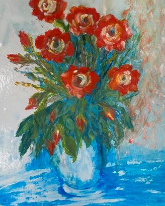 Quadro su tela-fiori rossi in vaso
