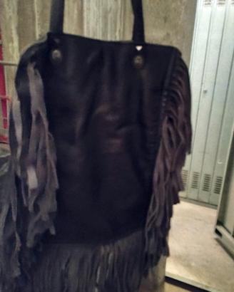 Borsa Donna Vera pelle nera con frange 