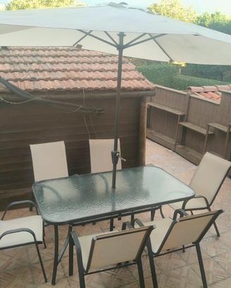 Set Tavolino, Sedie e Ombrellone Esterno