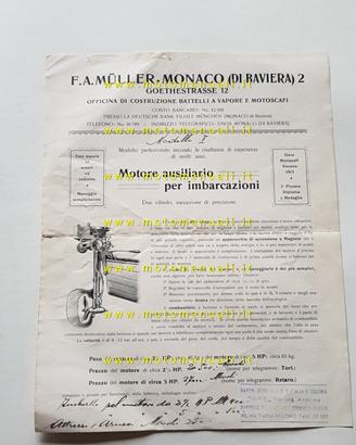 Müller Motore Ausiliario Fuoribordo 1920 depliant
